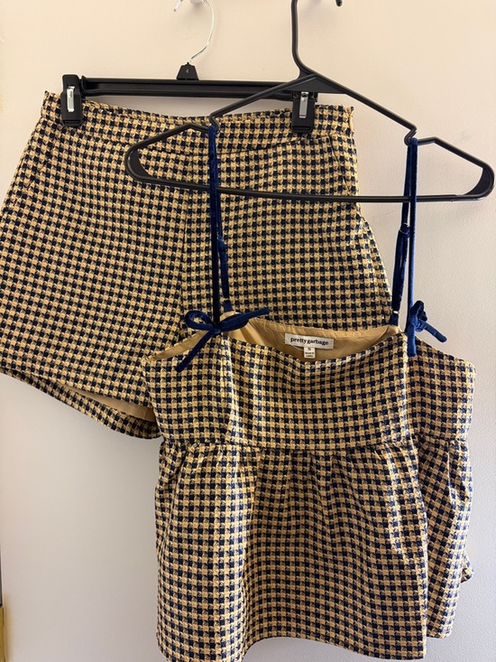 Pretty Garbage Tops - pretty garbage Navy and Tan Houndstooth Tank Top